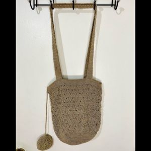 Taupe Neutral Macrame Handbag With Coin Pouch